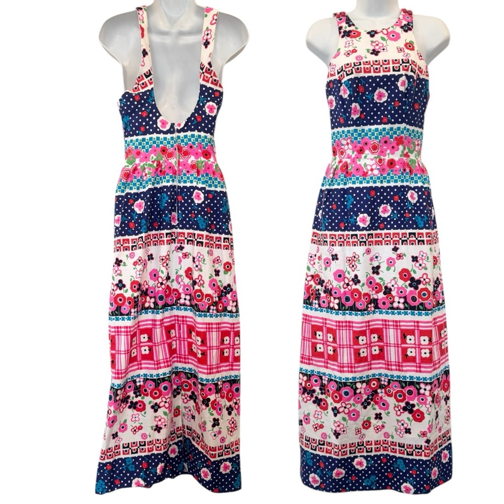 Vintage Alexa Bonwit Teller Floral Print Sundress Maxi Column Gown Mod Sun Dress - Picture 7 of 7